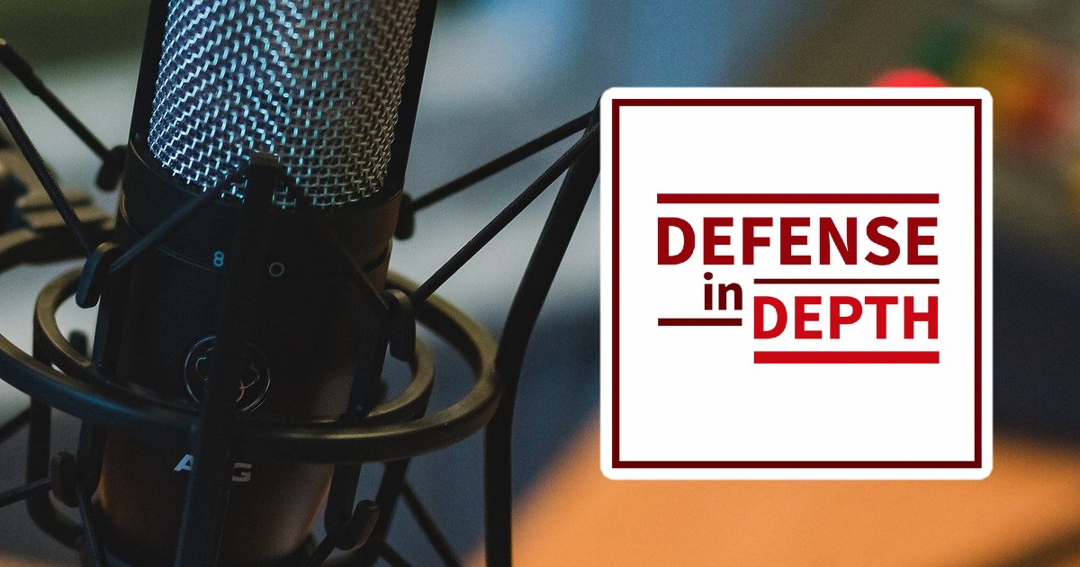 Defense in Depth logo over a photograph of a microphone
